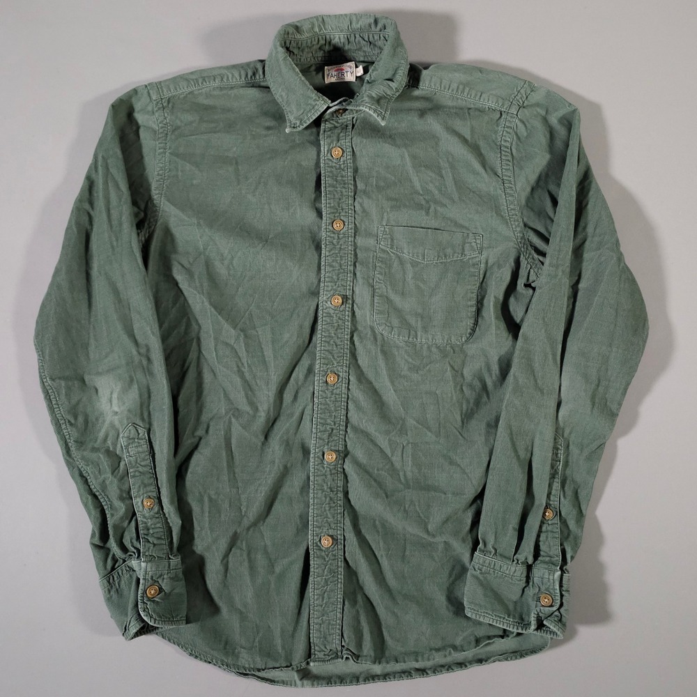 Faherty Corduroy Shirt Mens Small Green Long Sleeve Button Down Cotton